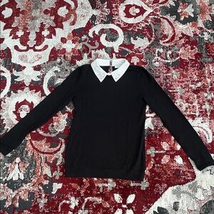 White House Black Market Black Sweater with embellished White Collar